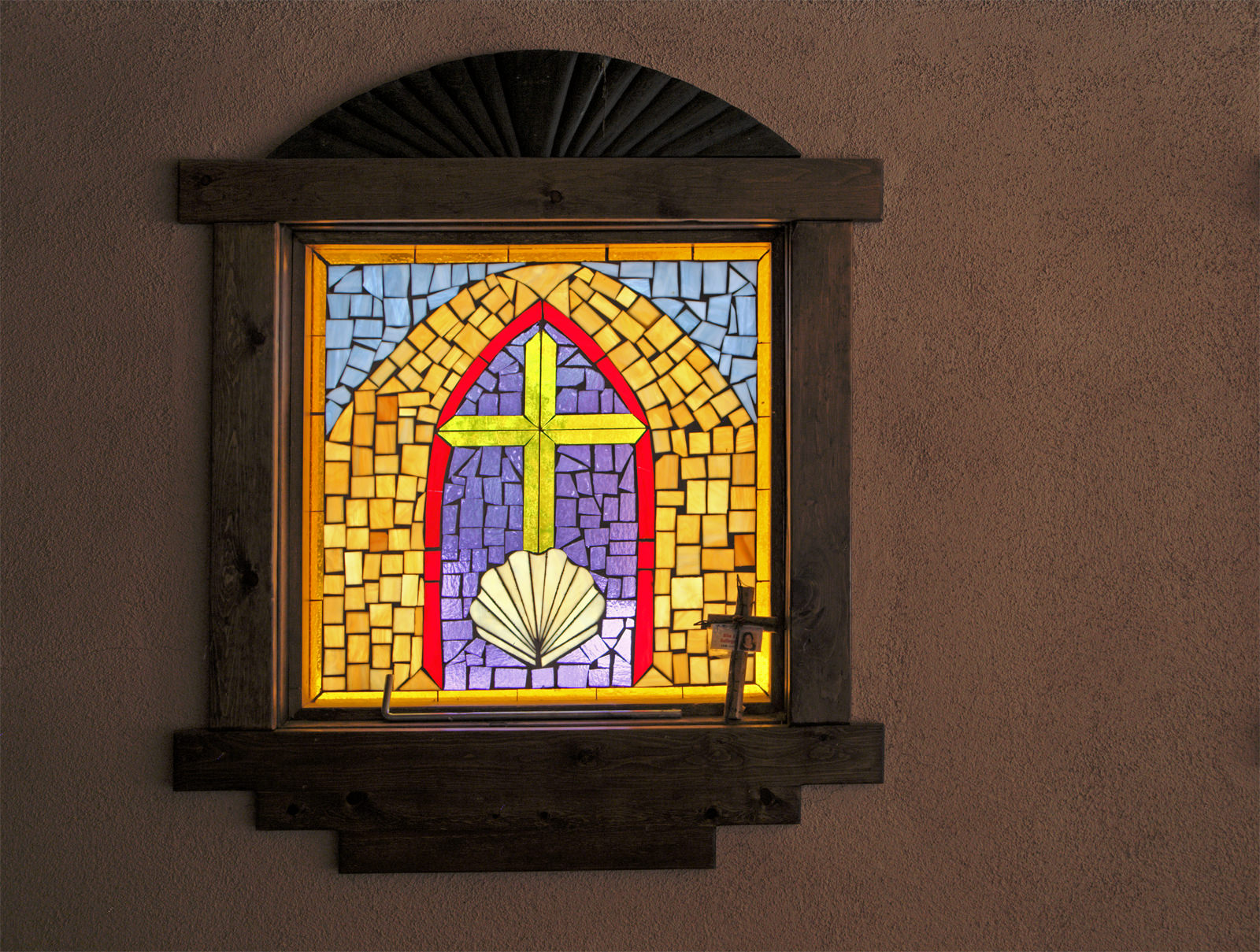 Stained Glass Window in Adobe Wall